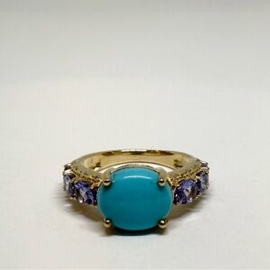 NEW Solid 10K Gold Natural Diamond, Tanzanite, & Sleeping Beauty Turquoise Ring